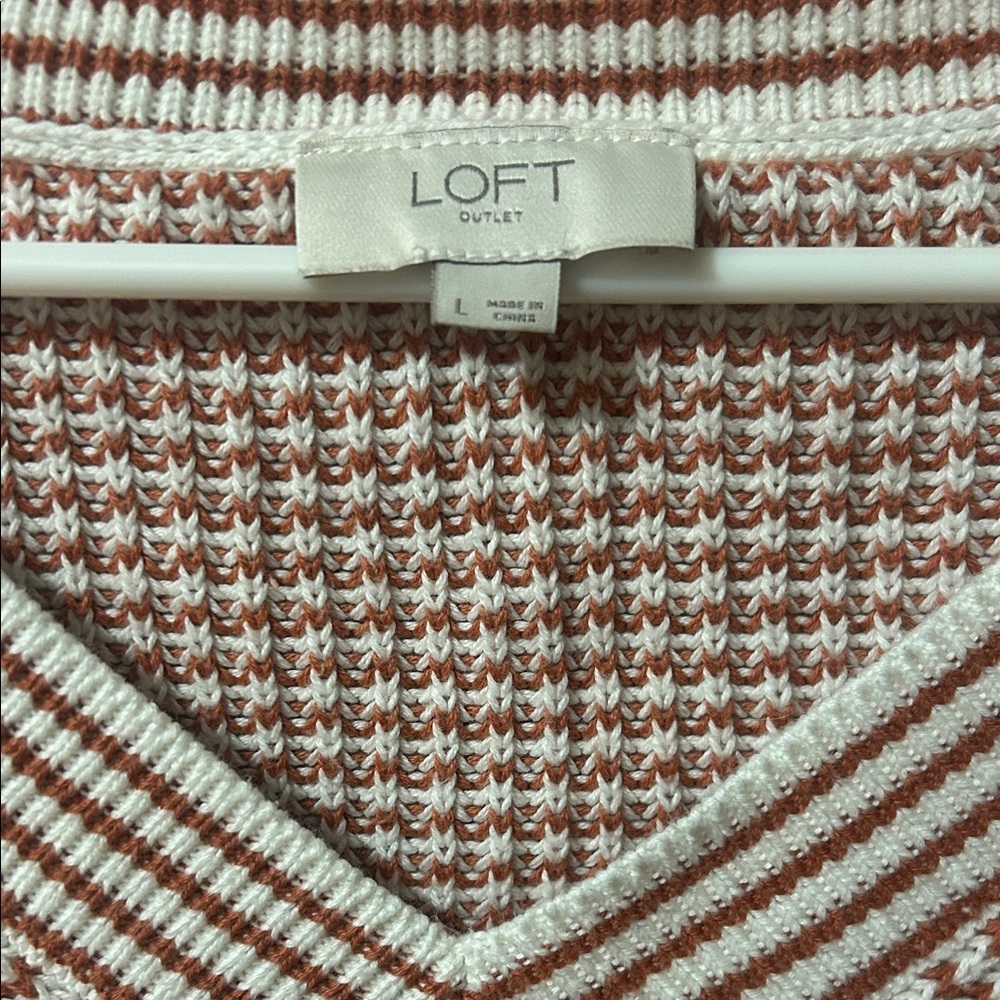 Women's V-Neck Sweater - Cream and Burnt Orange - Picture 2 of 3